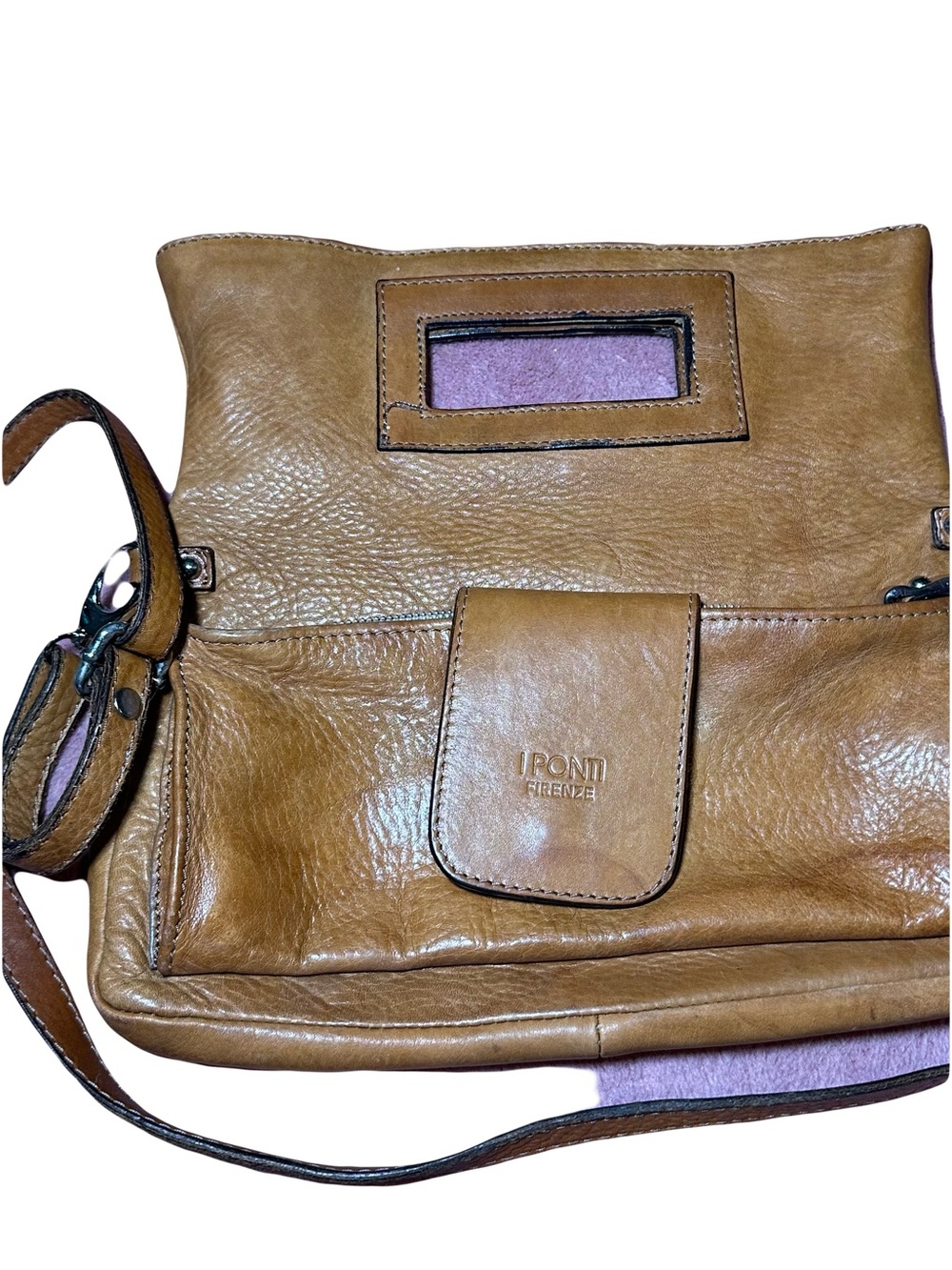I Ponti Firenze Tan Leather Tote Bag with Interior Zip Pocket